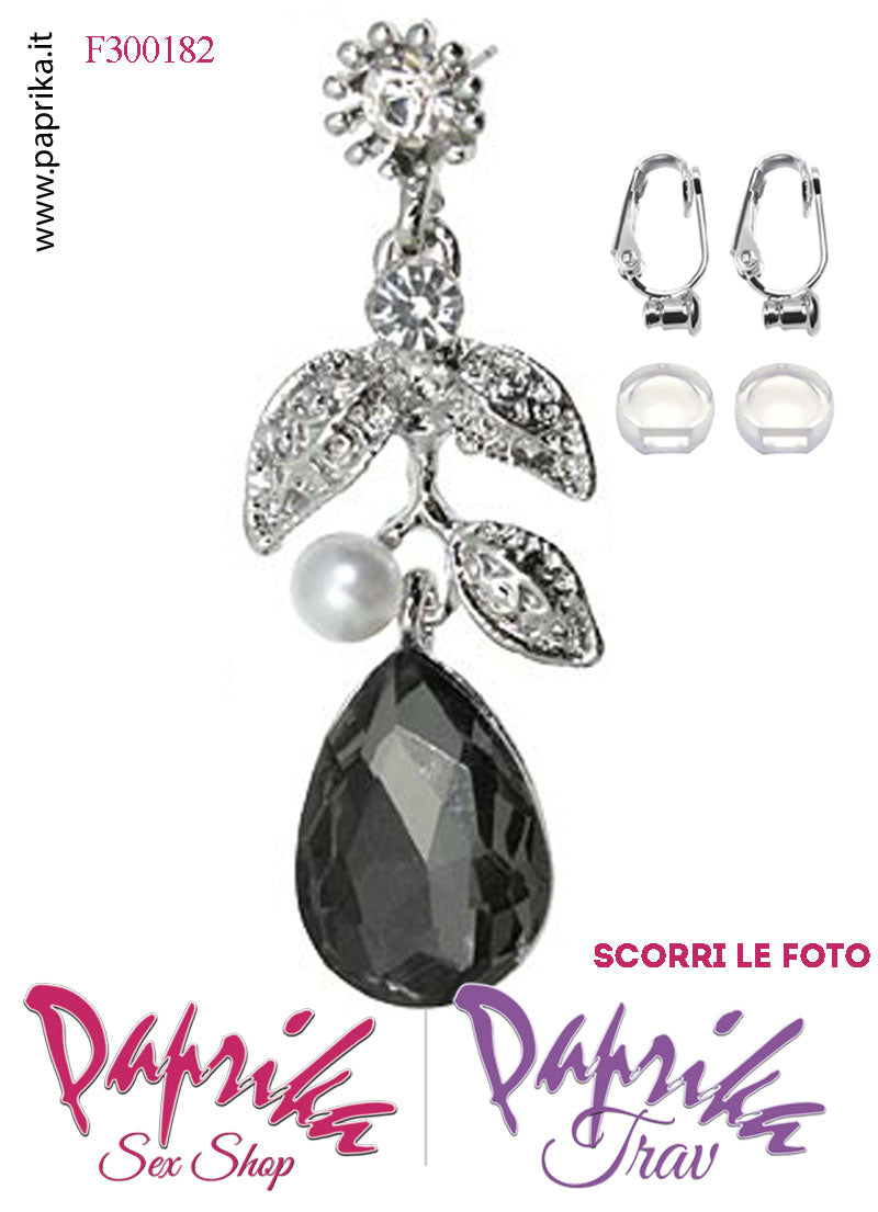 Orecchini Goccia Perla Pendenti Strass Metallo Neri Perno Clip Omaggio Orecchini Goccia Perla Pendenti Strass Metallo Neri Perno Clip Omaggio