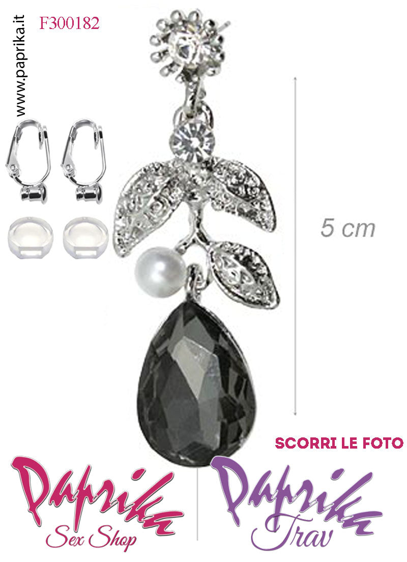 Orecchini Goccia Perla Pendenti Strass Metallo Neri Perno Clip Omaggio Orecchini Goccia Perla Pendenti Strass Metallo Neri Perno Clip Omaggio
