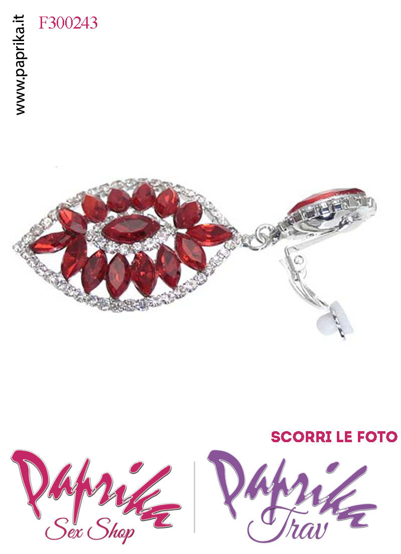 Orecchini Pendenti Ovali Con Clip Metallo Strass Grandi Trasparente Orecchini Pendenti Ovali Con Clip Metallo Strass Grandi Trasparente