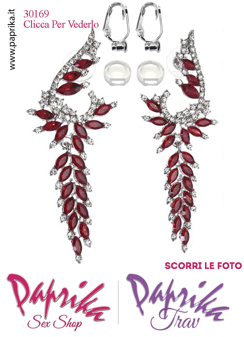 Orecchini Foglie Pendenti Metallo Strass Grandi Rossi Perno Clip Omaggio Orecchini Foglie Pendenti Metallo Strass Grandi Rossi Perno Clip Omaggio