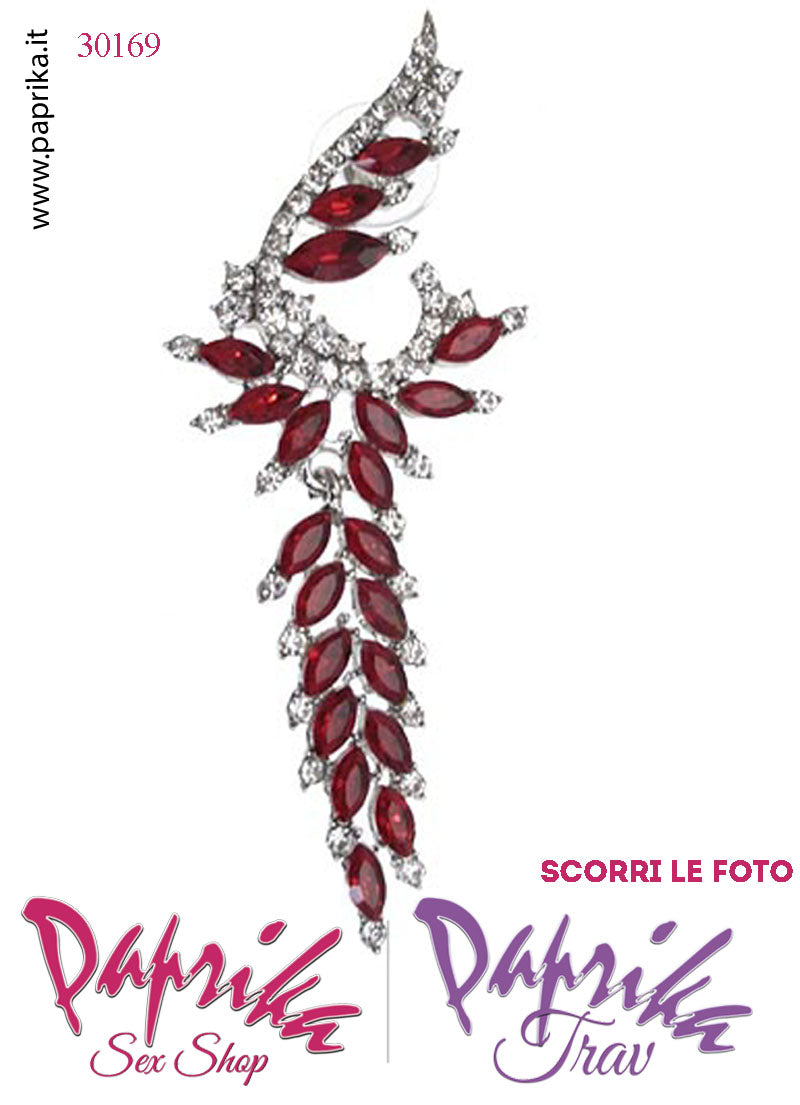 Orecchini Foglie Pendenti Metallo Strass Grandi Rossi Perno Clip Omaggio Orecchini Foglie Pendenti Metallo Strass Grandi Rossi Perno Clip Omaggio