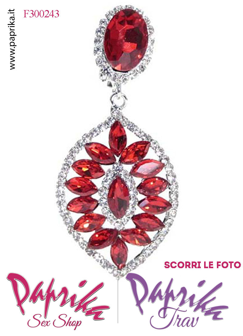 Orecchini Pendenti Ovali Con Clip Metallo Strass Grandi Rossi Orecchini Pendenti Ovali Con Clip Metallo Strass Grandi Rossi