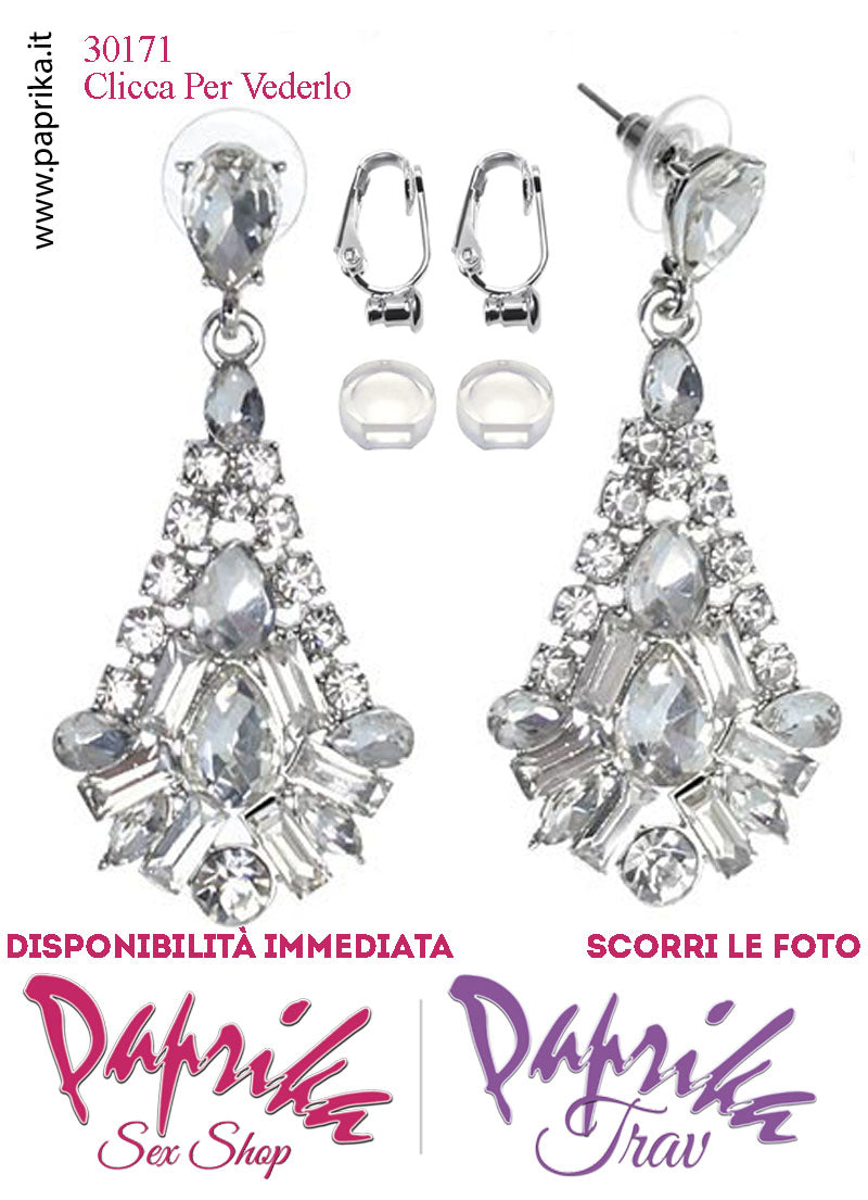 Orecchini Goccia Pendenti Metallo Strass Trasparenti Perno Clip Omaggio Orecchini Goccia Pendenti Metallo Strass Trasparenti Perno Clip Omaggio