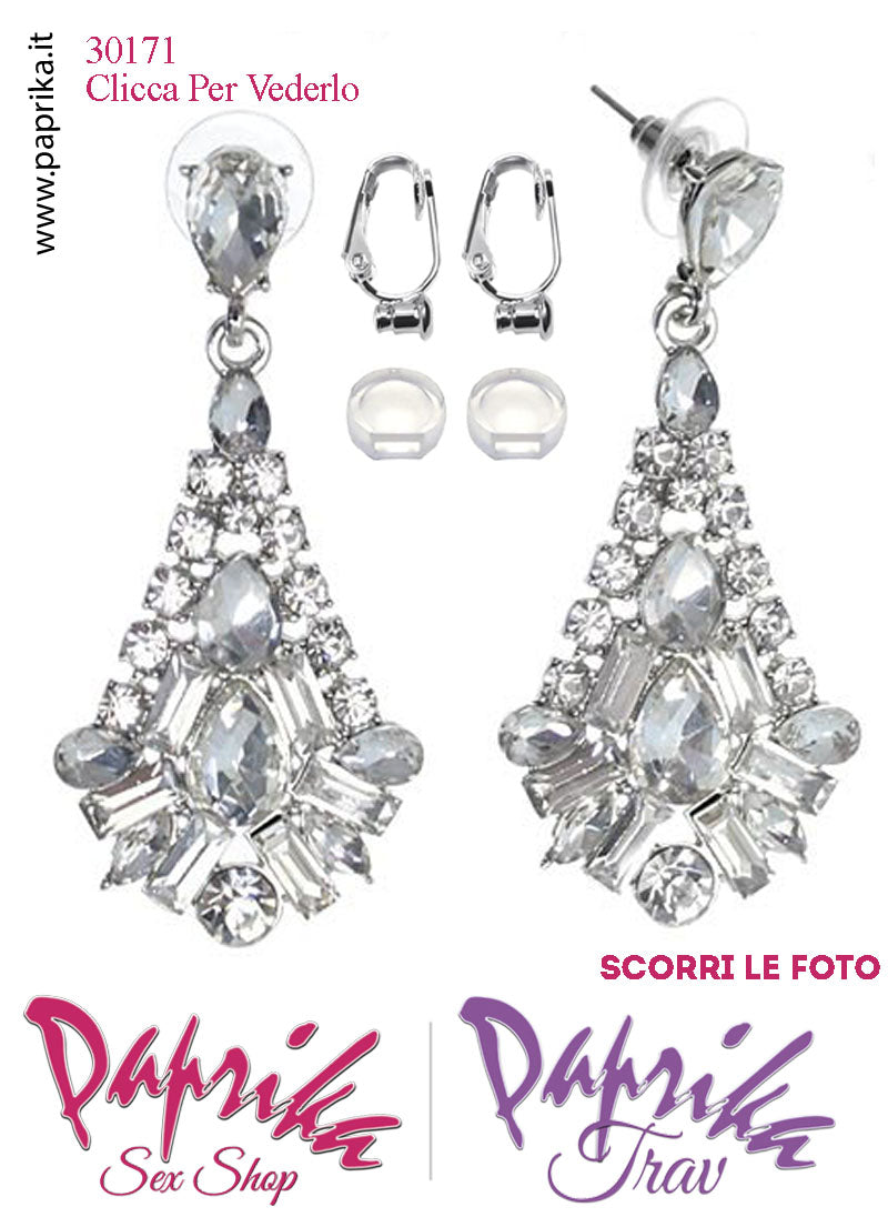 Orecchini Goccia Pendenti Metallo Strass Trasparenti Perno Clip Omaggio Orecchini Goccia Pendenti Metallo Strass Trasparenti Perno Clip Omaggio