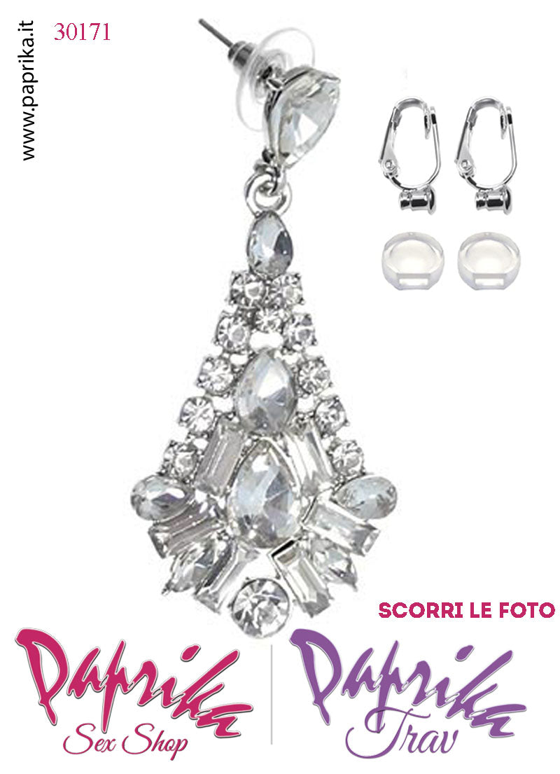 Orecchini Goccia Pendenti Metallo Strass Trasparenti Perno Clip Omaggio Orecchini Goccia Pendenti Metallo Strass Trasparenti Perno Clip Omaggio
