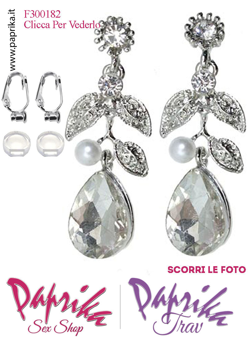 Orecchini Goccia Perla Pendenti Strass Metallo Trasparenti Perno Clip Omaggio Orecchini Goccia Perla Pendenti Strass Metallo Trasparenti Perno Clip Omaggio