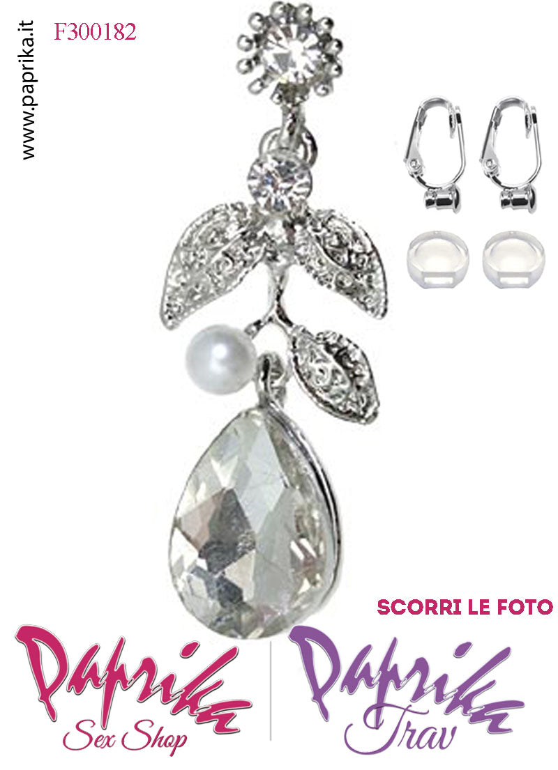 Orecchini Goccia Perla Pendenti Strass Metallo Trasparenti Perno Clip Omaggio Orecchini Goccia Perla Pendenti Strass Metallo Trasparenti Perno Clip Omaggio