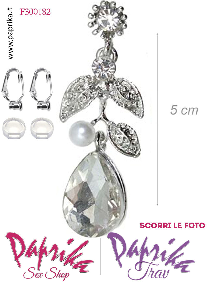 Orecchini Goccia Perla Pendenti Strass Metallo Trasparenti Perno Clip Omaggio Orecchini Goccia Perla Pendenti Strass Metallo Trasparenti Perno Clip Omaggio