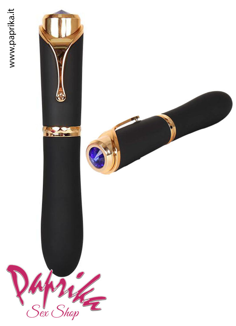Vibratore Penna Stilografica Silicone Nero Gioiello Blu 10 Velocità Vibratore Penna Stilografica Silicone Nero Gioiello Blu 10 Velocità