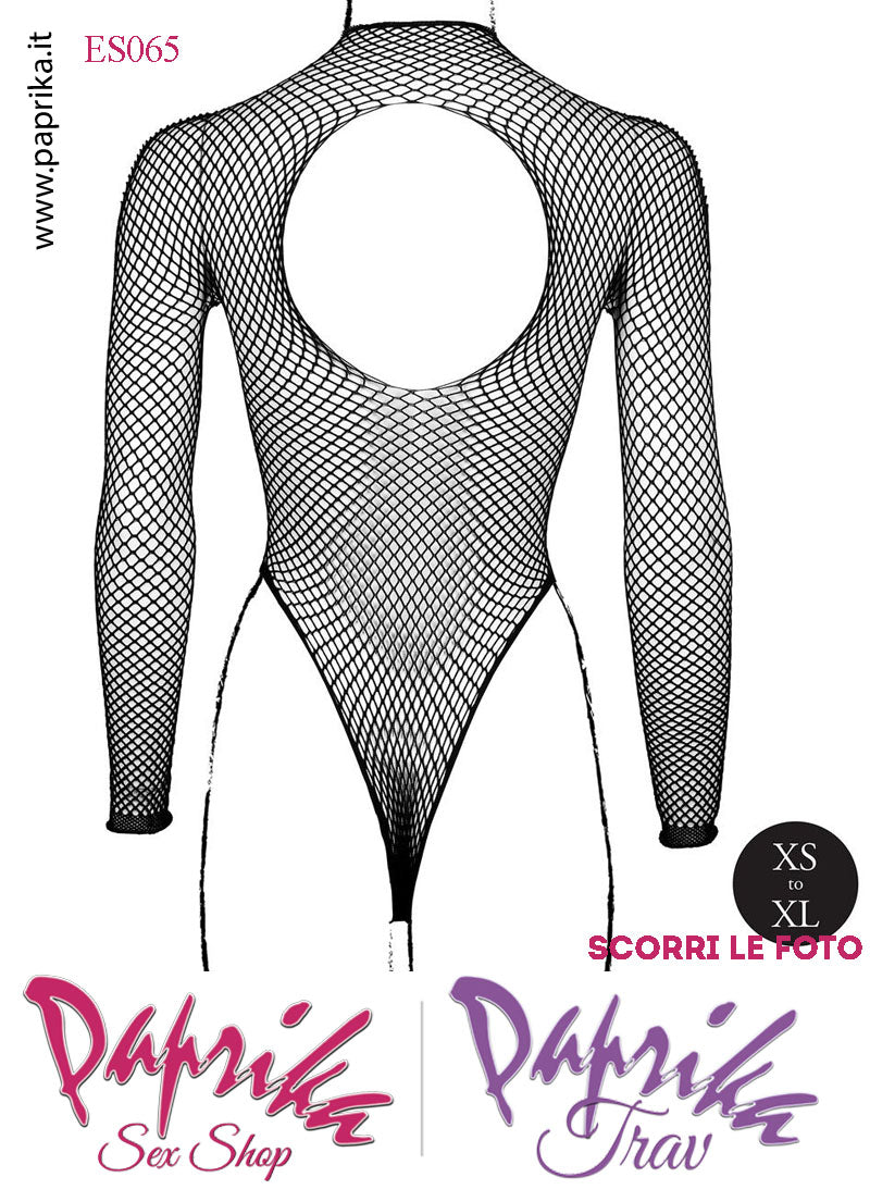 Body Sexy Nero Rete Piccola Apertura Cavallo Maniche Lunghe