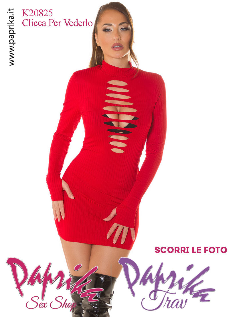 Abito Sexy Corto Leggero Aderente Aperture Anteriori Maniche Lunghe