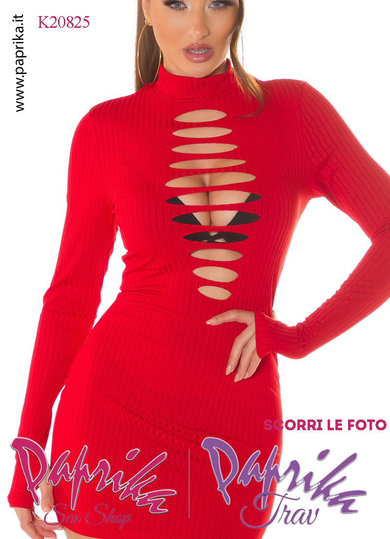 Abito Sexy Corto Leggero Aderente Aperture Anteriori Maniche Lunghe