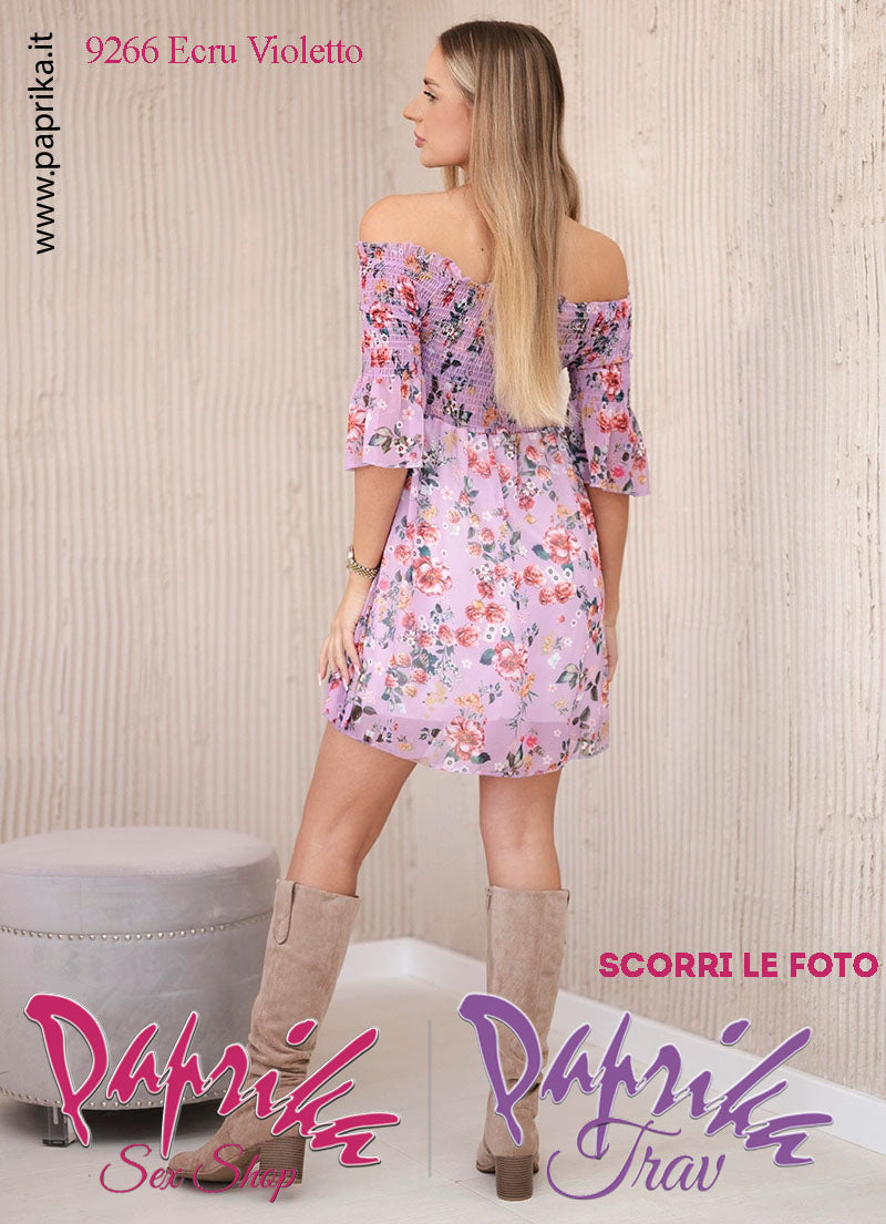 Abito Sexy Corto Violetto Leggero Mezze Maniche Arricciatura Superiore