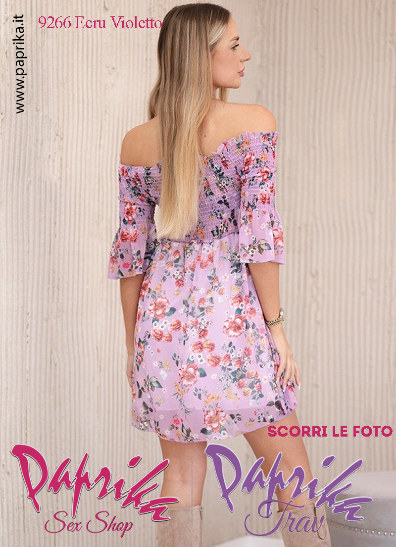 Abito Sexy Corto Violetto Leggero Mezze Maniche Arricciatura Superiore