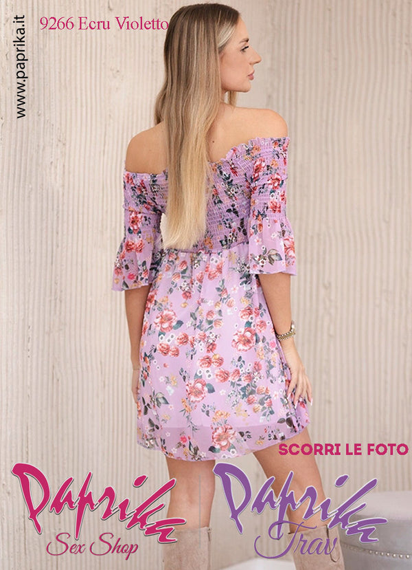 Abito Sexy Corto Violetto Leggero Mezze Maniche Arricciatura Superiore