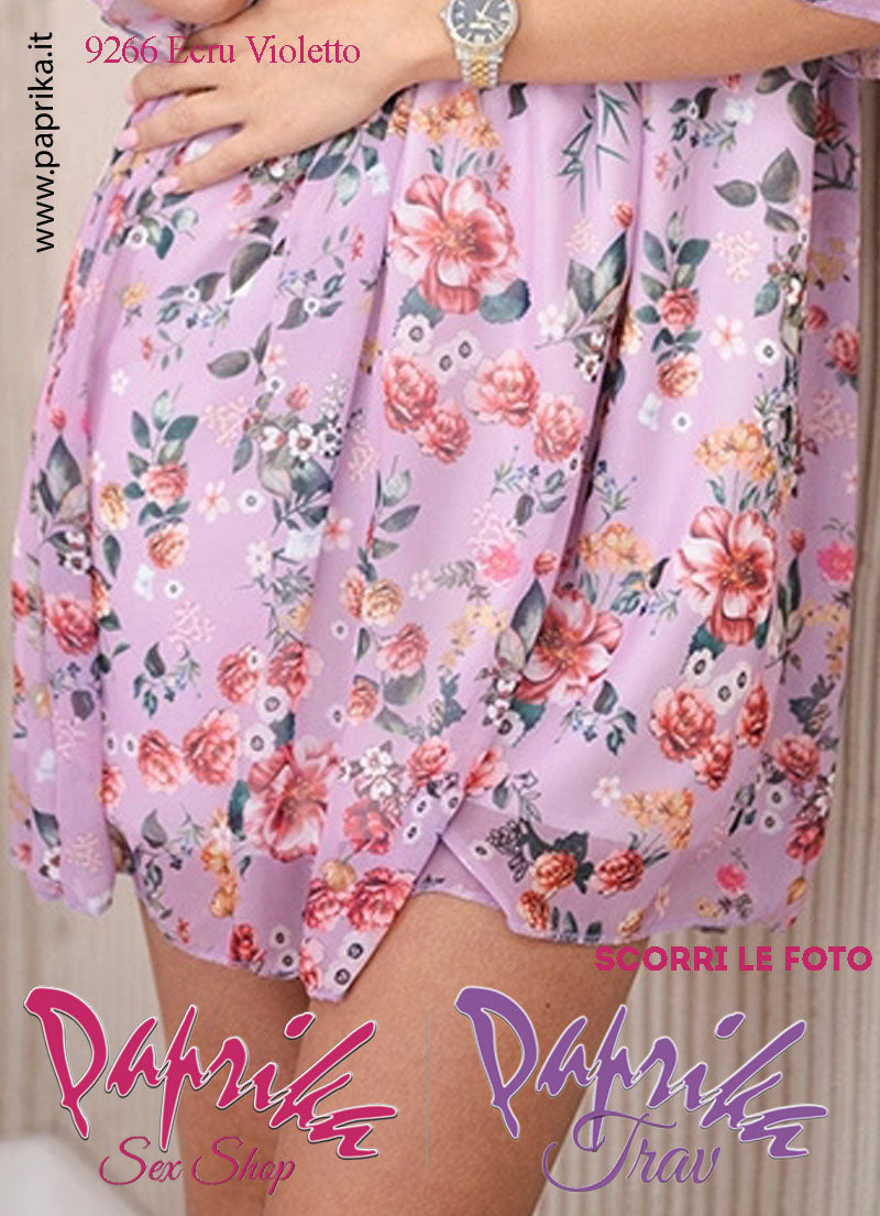 Abito Sexy Corto Violetto Leggero Mezze Maniche Arricciatura Superiore