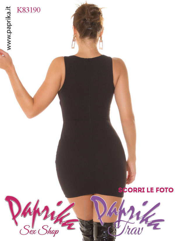 Abito Sexy Corto Leggero Aderente Bicolore Inserto Retina Trasparente