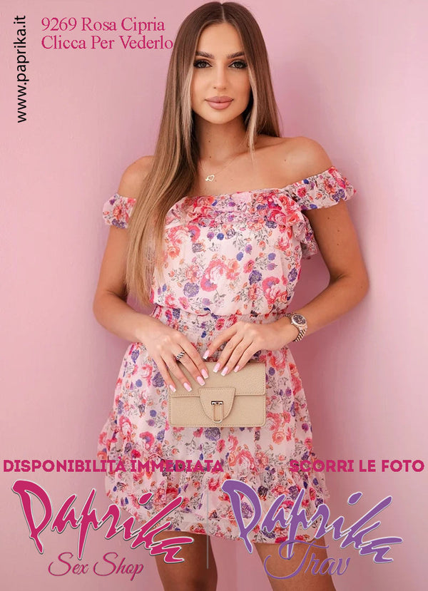 Abito Sexy Corto Rosa Cipria Leggero Svasato Spalline Arricciate Elastico Centrale
