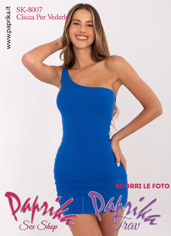 Abito Sexy Corto Blu Leggero Aderente Mono Spallina Larga