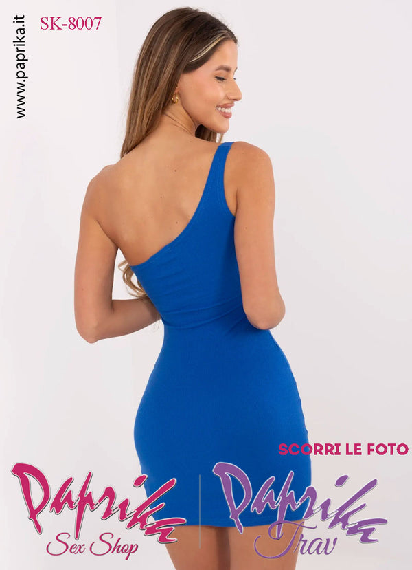 Abito Sexy Corto Blu Leggero Aderente Mono Spallina Larga