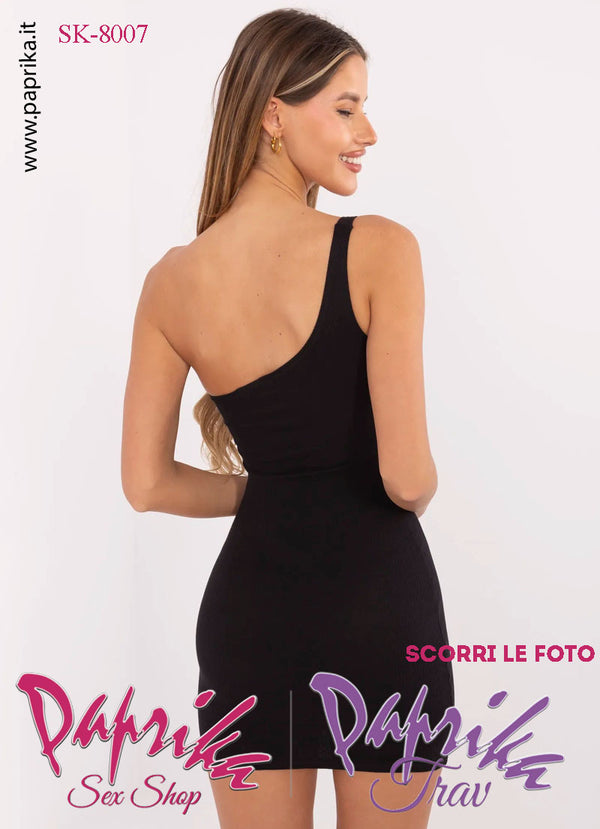 Abito Sexy Corto Nero Leggero Aderente Mono Spallina Larga