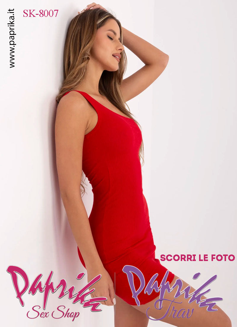 Abito Sexy Corto Rosso Leggero Aderente Mono Spallina Larga