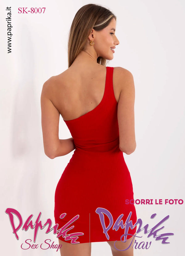 Abito Sexy Corto Rosso Leggero Aderente Mono Spallina Larga