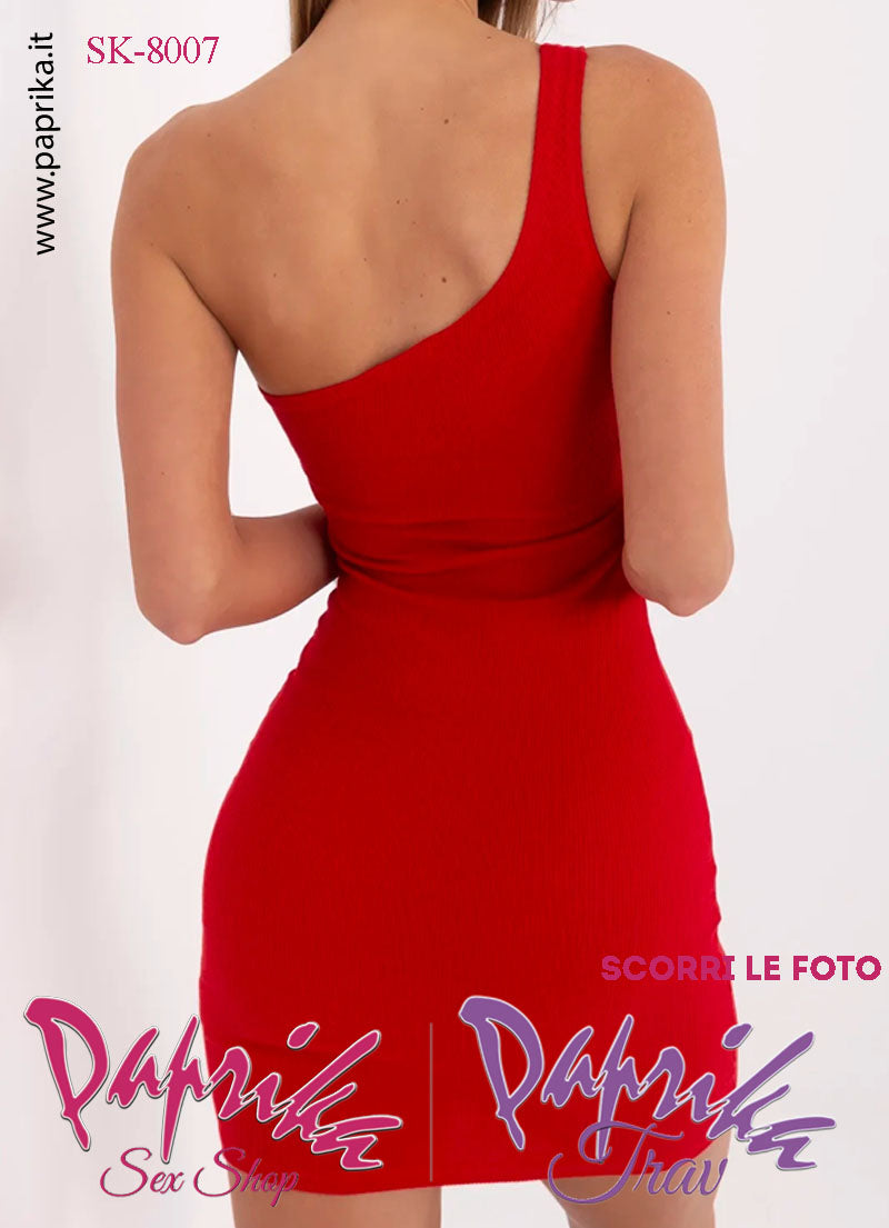 Abito Sexy Corto Rosso Leggero Aderente Mono Spallina Larga