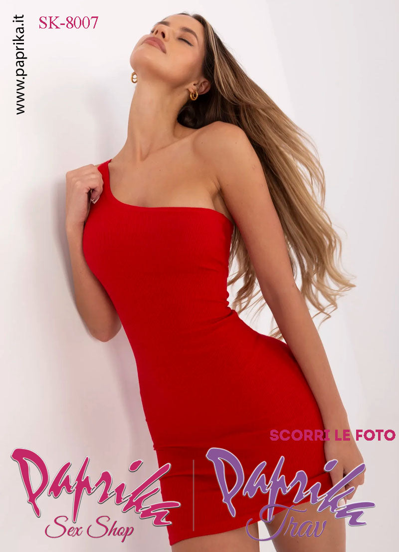 Abito Sexy Corto Rosso Leggero Aderente Mono Spallina Larga