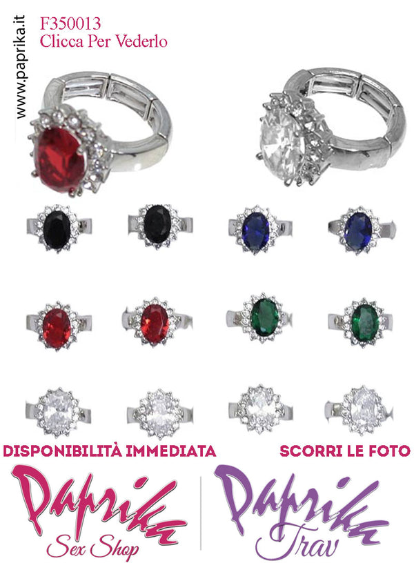 Anello Metallo Elasticizzato Strass Grandi Colorati Ovali