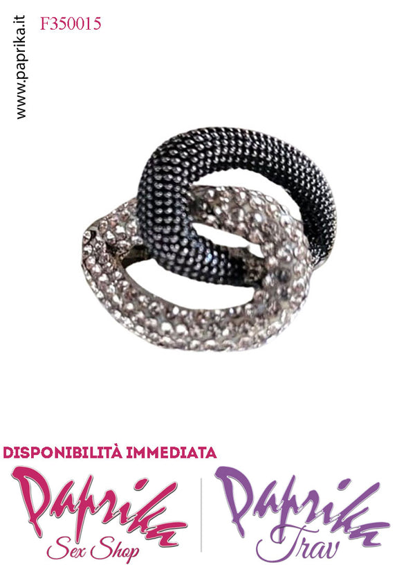 Anello Metallo Elasticizzato Lavorazione Ovali Sovrapposti Piccoli Strass