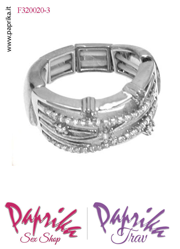 Anello Metallo Elasticizzato 2 File Piccoli Strass 5 Strass Fiore