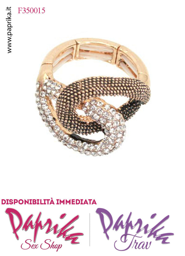 Anello Metallo Elasticizzato Lavorazione Ovali Sovrapposti Piccoli Strass