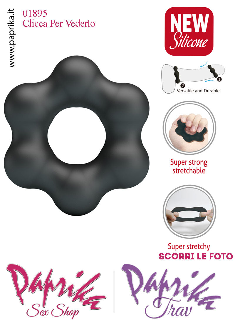 Anello Fallico Elasticizzato Palline Grandi Ritardante Mantenimento Erezione Silicone