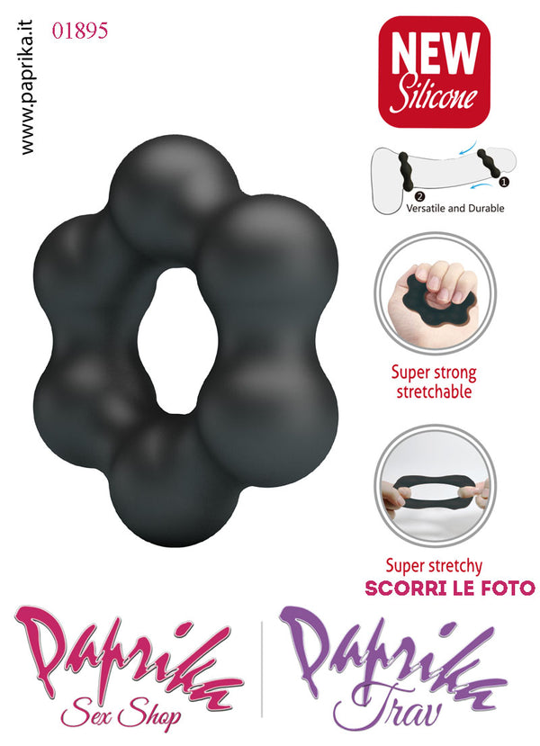 Anello Fallico Elasticizzato Palline Grandi Ritardante Mantenimento Erezione Silicone