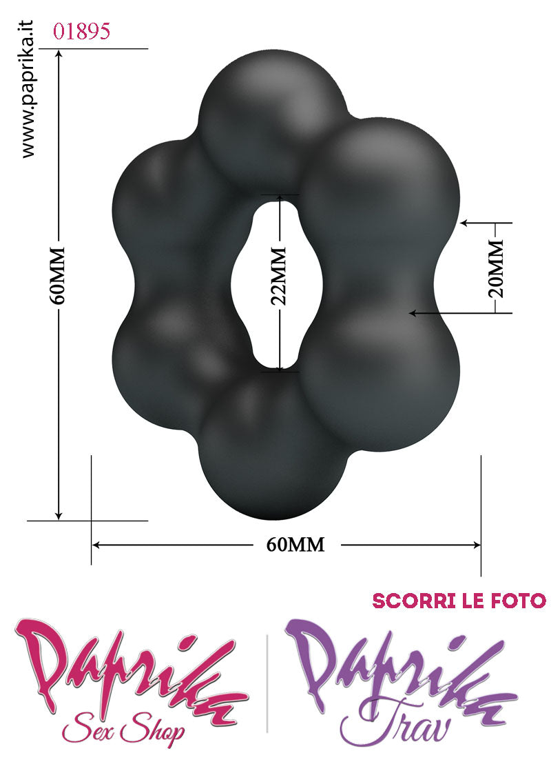 Anello Fallico Elasticizzato Palline Grandi Ritardante Mantenimento Erezione Silicone