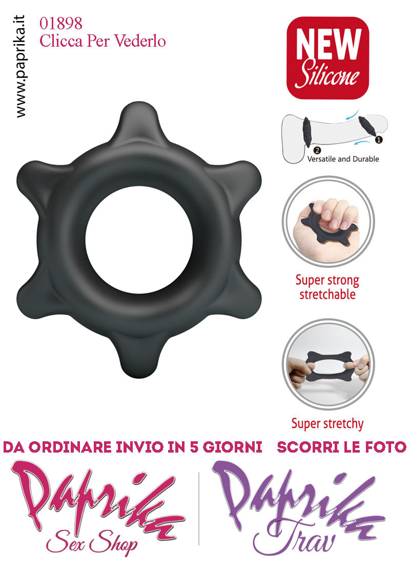 Anello Fallico Elasticizzato 6 Punte Ritardante e Mantenimento Erezione Silicone