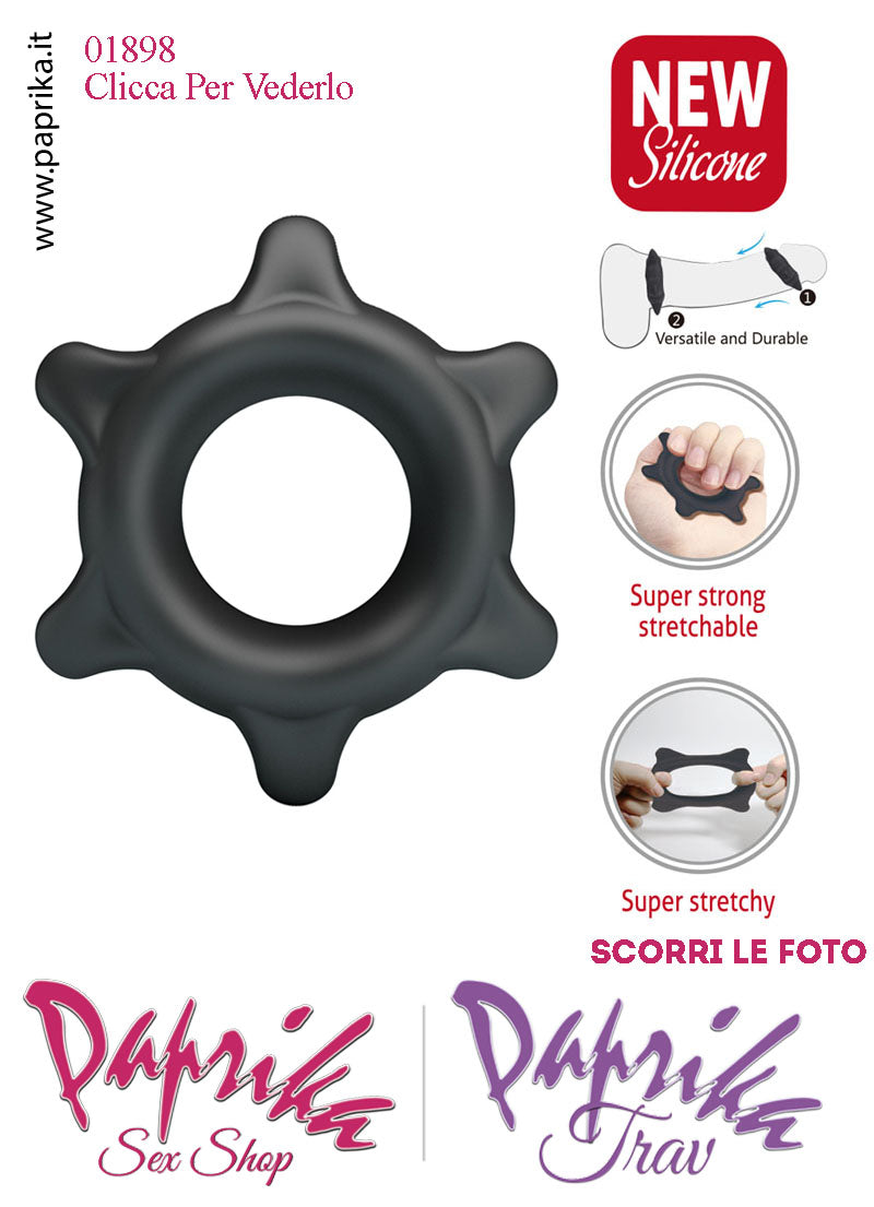 Anello Fallico Elasticizzato 6 Punte Ritardante e Mantenimento Erezione Silicone