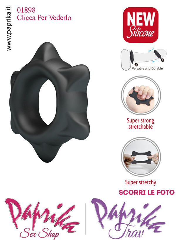 Anello Fallico Elasticizzato 6 Punte Ritardante e Mantenimento Erezione Silicone