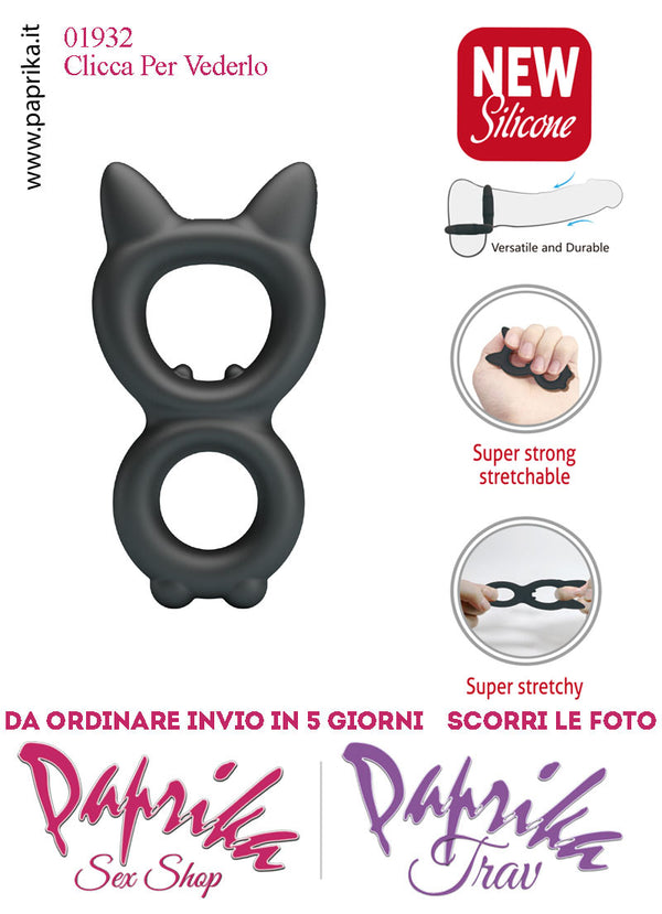 Anello Fallico Elasticizzato Punte Doppio Ritardante e Mantenimento Erezione Silicone