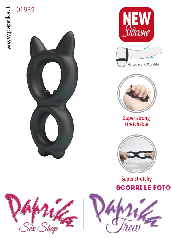 Anello Fallico Elasticizzato Punte Doppio Ritardante e Mantenimento Erezione Silicone