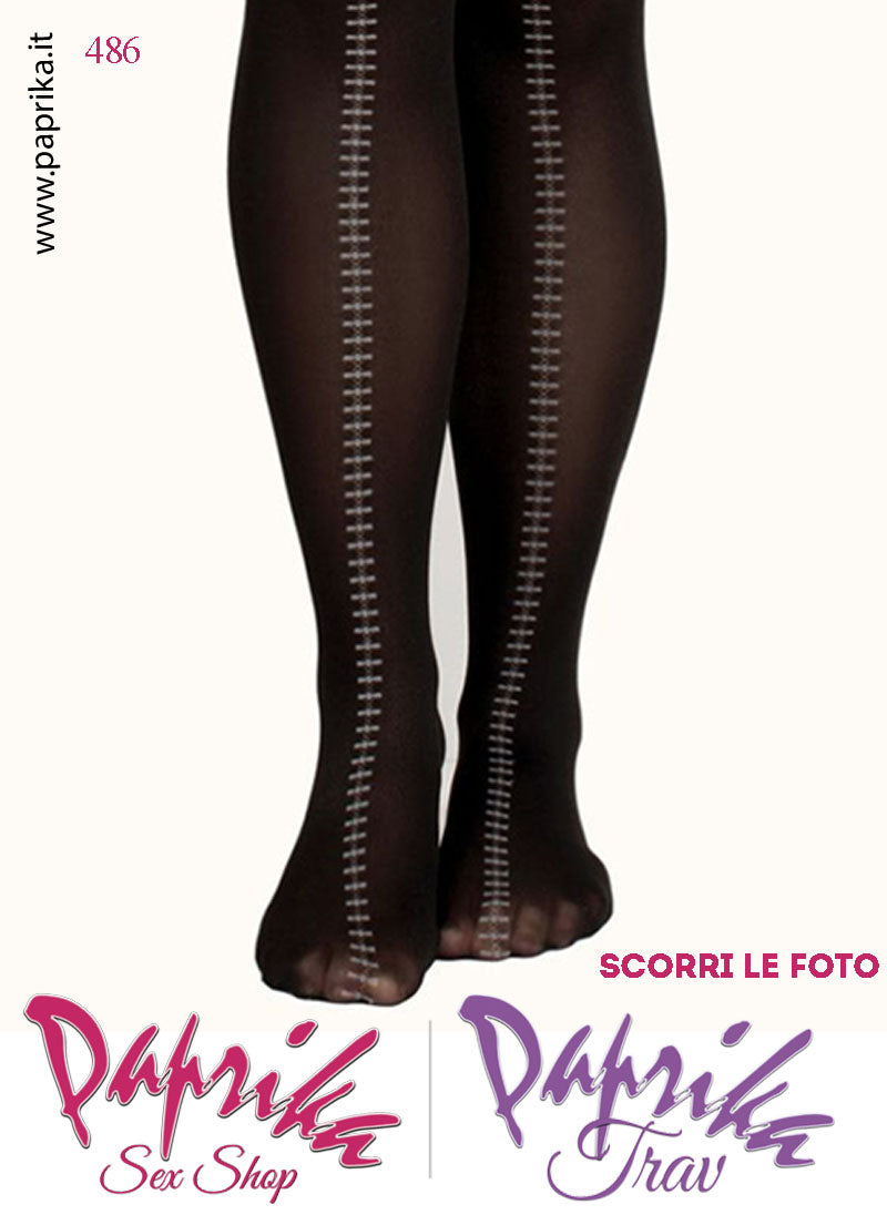 Autoreggenti Nere Coprenti Velate Disegno Lurex Finta Cerniera XXL Curvy