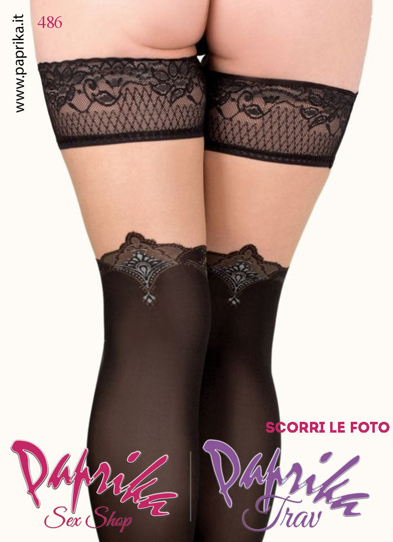 Autoreggenti Nere Coprenti Velate Disegno Lurex Finta Cerniera XXL Curvy