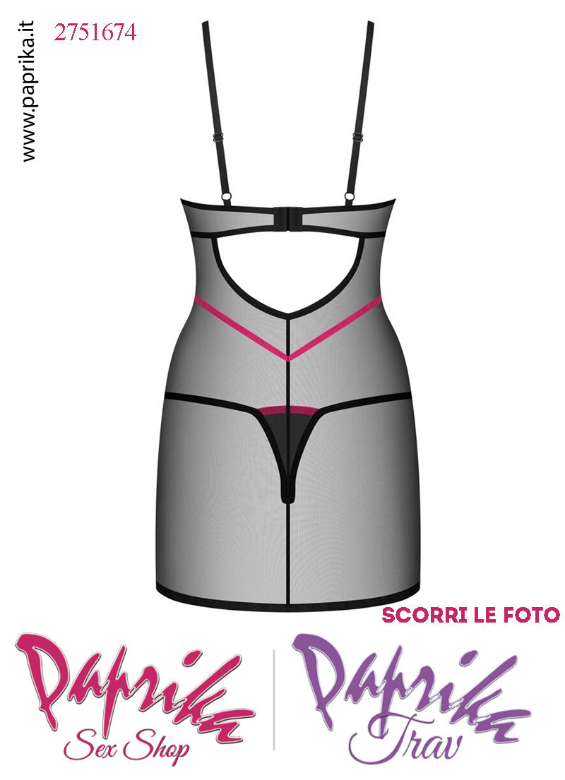 Baby Doll Chemise Sexy Aderente Tulle Trasparente Incroci Rosa Perizoma