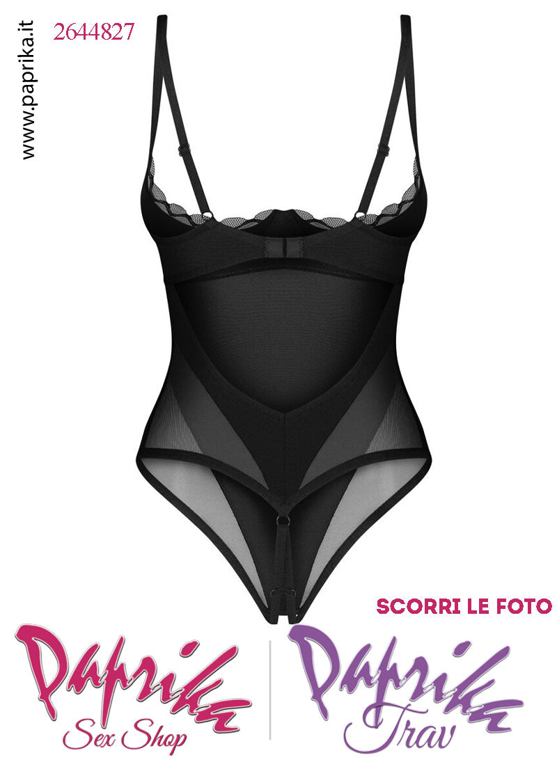 Body Sexy Apertura Balconcino Imbottito Coprente e Tulle String Posteriore