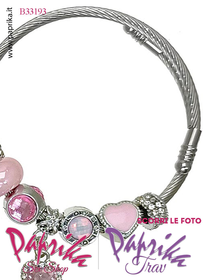 Braccialetto Bigiotteria Metallo Apribile Molla Cuore Strass Pendente