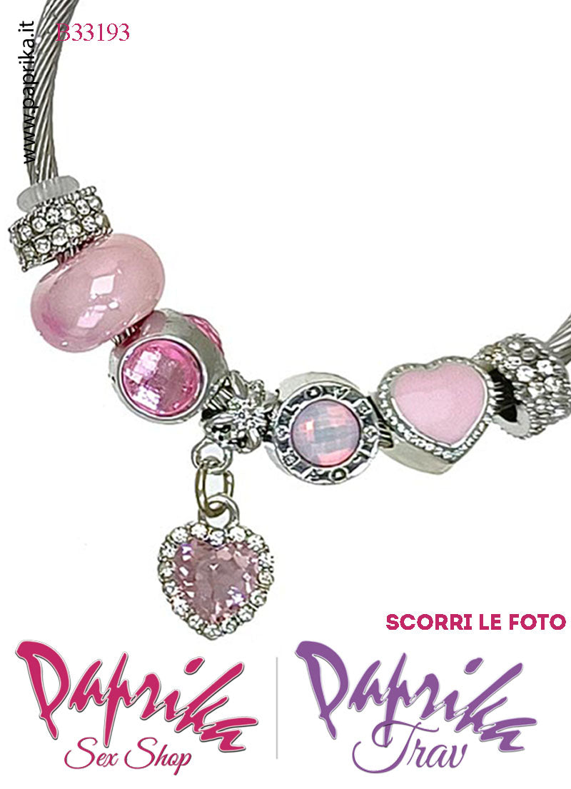 Braccialetto Bigiotteria Metallo Apribile Molla Cuore Strass Pendente