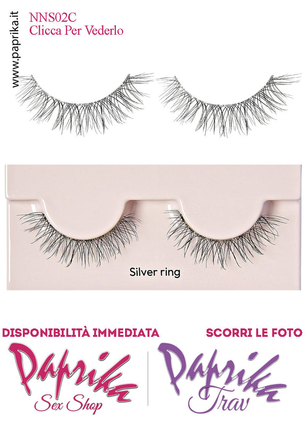 Ciglia Finte Coppia Colla Inclusa Lunghe Finissime Silver Ring 12 mm