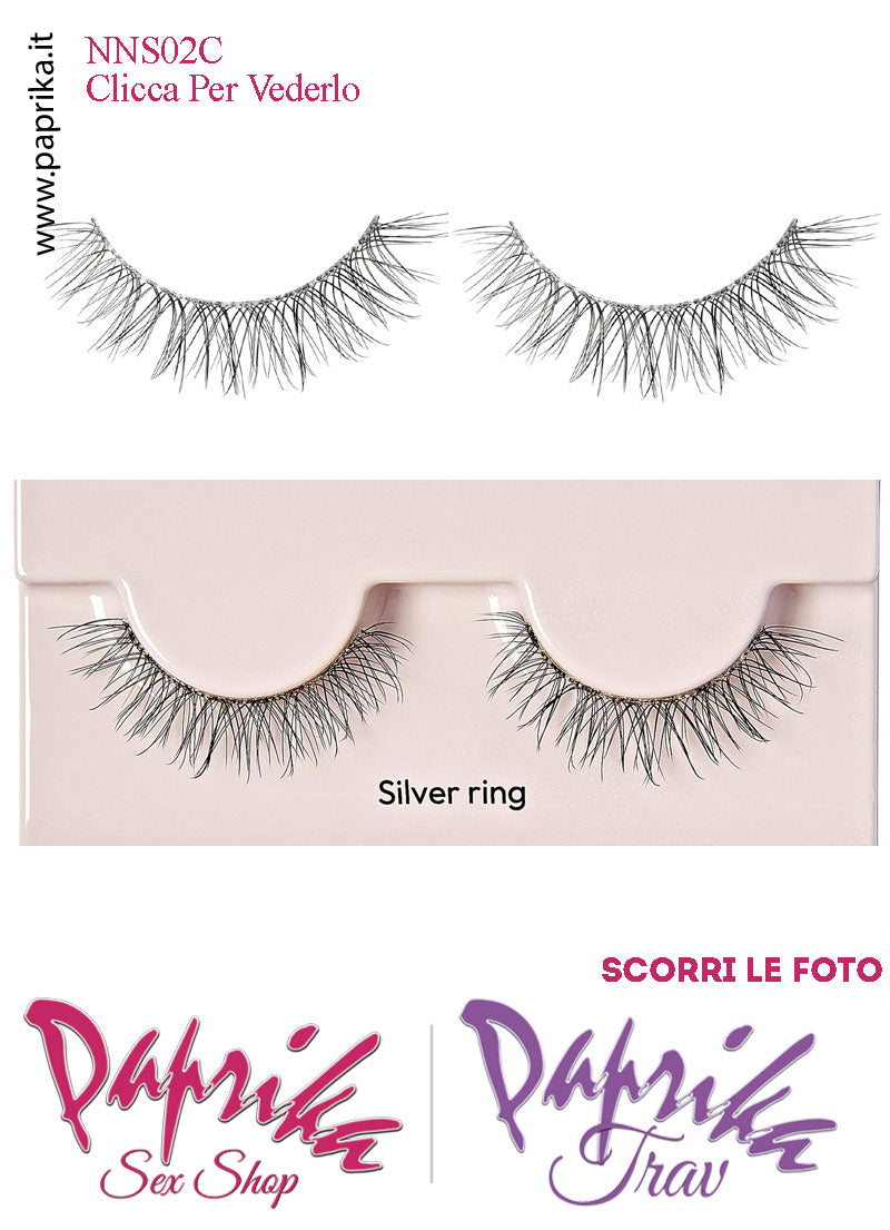 Ciglia Finte Coppia Colla Inclusa Lunghe Finissime Silver Ring 12 mm