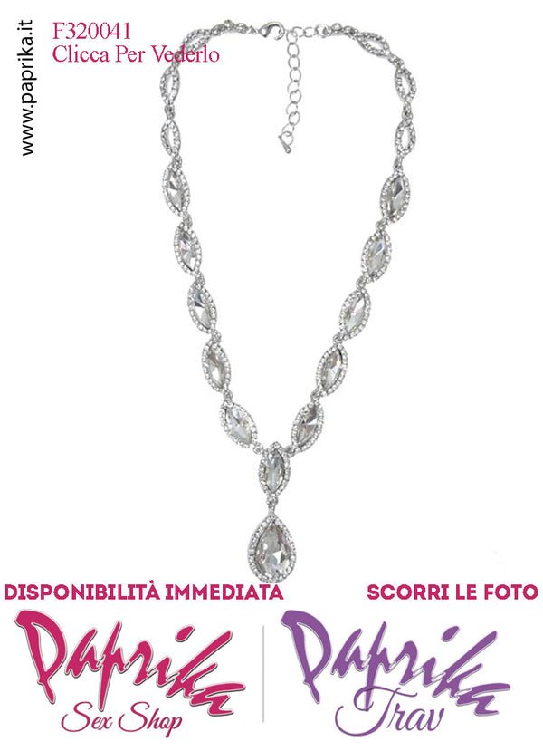 Collier Collana Bigiotteria Strass Ovali Grandi Trasparenti Catenella Regolazione